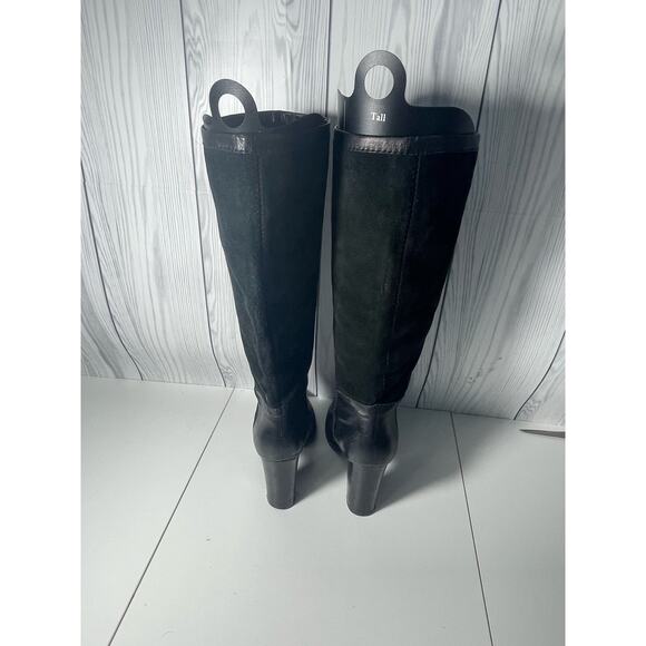 VTG Nine West Size 10.5 Tall EMILIO Black Suede Leather Chunky Boots - Picture 4 of 10